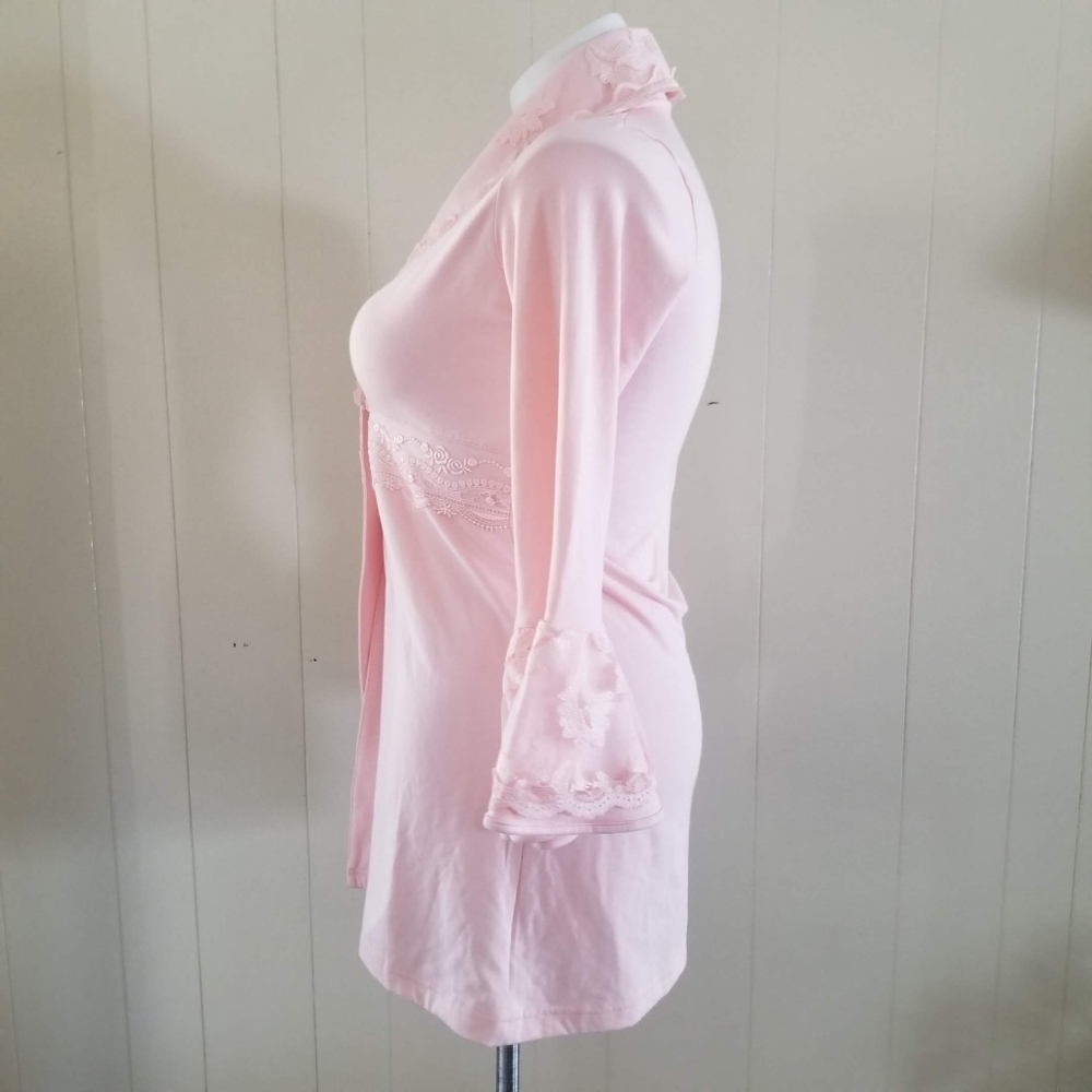Vintage Tuba Collection Pink Lace Robe Kimono Sleeve Scalloped Trim Size S - Picture 6 of 12